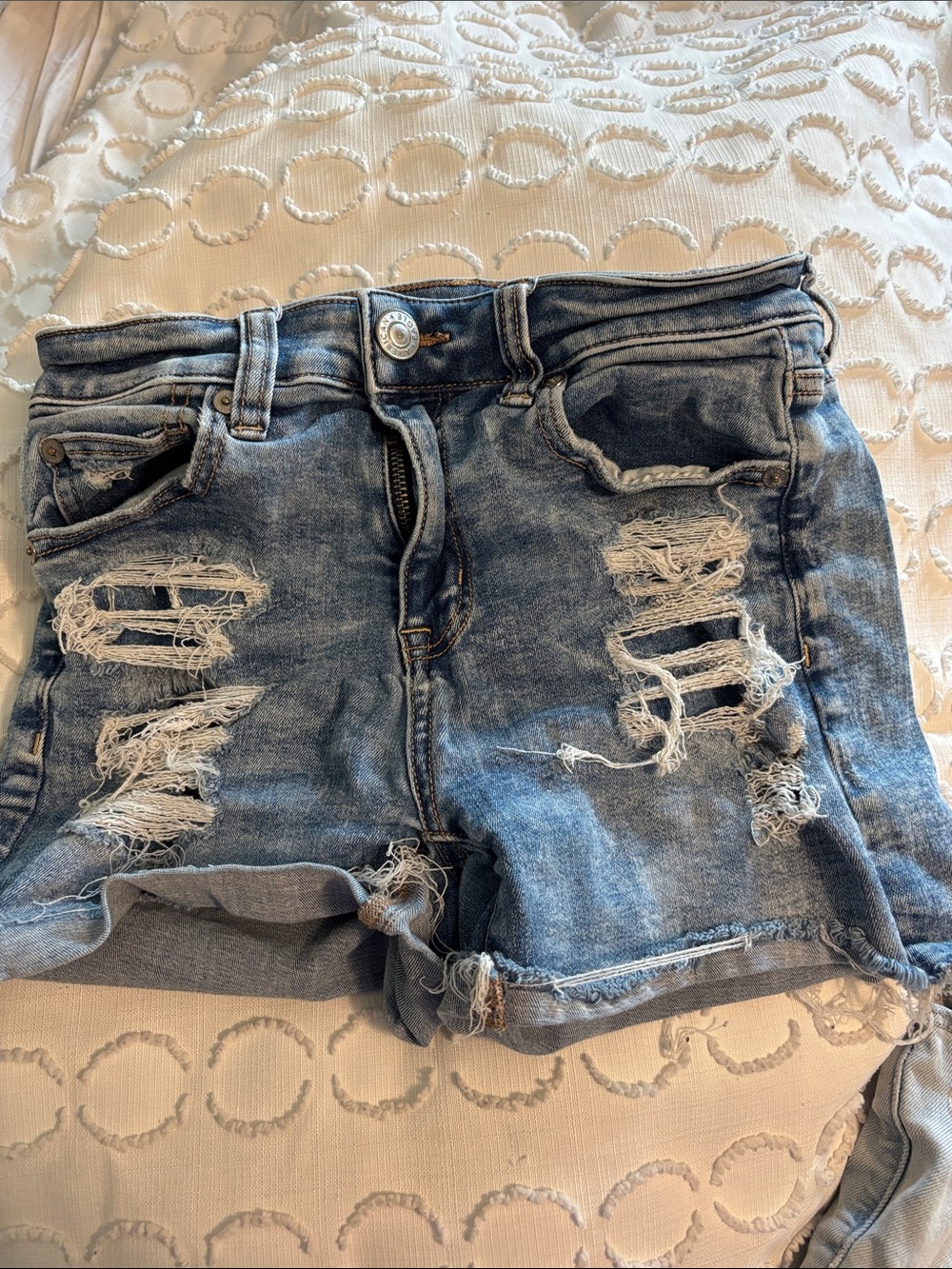 American Eagle Outfitters Ripped Light Blue Denim Shorts